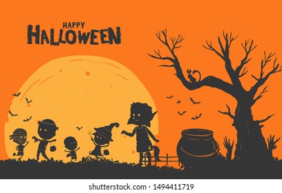 Halloween Illustration flat design for background, poster, greeting and invitation card, banner, and celebartion