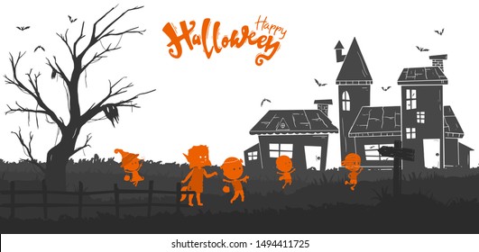 Halloween Illustration flat design for background, poster, greeting and invitation card, banner, and celebartion
