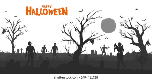 Halloween Illustration flat design for background, poster, greeting and invitation card, banner, and celebartion