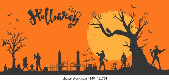 Halloween Illustration flat design for background, poster, greeting and invitation card, banner, and celebartion