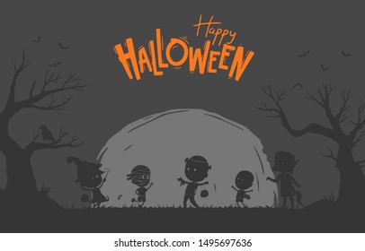 Halloween Illustration flat design for background, poster, greeting and invitation card, banner, and celebartion