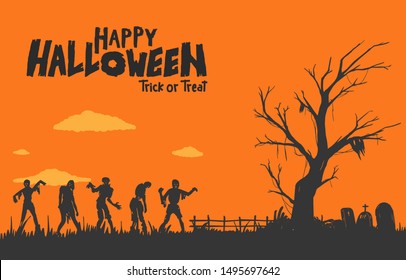 Halloween Illustration flat design for background, poster, greeting and invitation card, banner, and celebartion