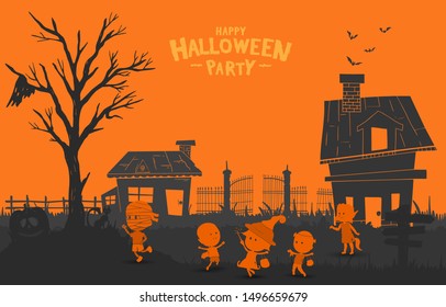 Halloween Illustration flat design for background, poster, greeting and invitation card, banner, and celebartion
