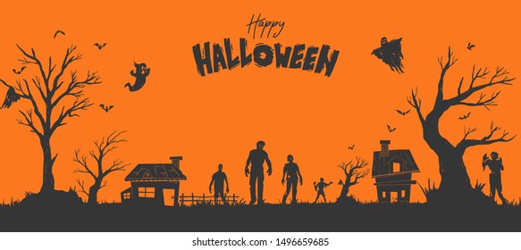 Halloween Illustration flat design for background, poster, greeting and invitation card, banner, and celebartion