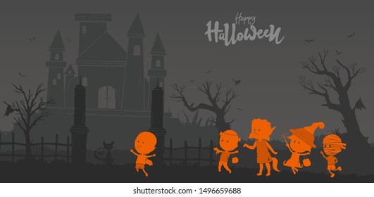 Halloween Illustration flat design for background, poster, greeting and invitation card, banner, and celebartion