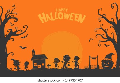 Halloween Illustration flat design for background, poster, greeting and invitation card, banner, and celebartion