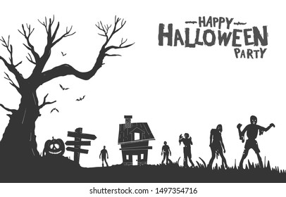 Halloween Illustration flat design for background, poster, greeting and invitation card, banner, and celebartion