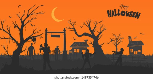 Halloween Illustration flat design for background, poster, greeting and invitation card, banner, and celebartion