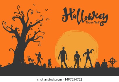 Halloween Illustration flat design for background, poster, greeting and invitation card, banner, and celebartion