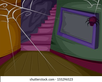 Halloween Illustration of a Flight of Stairs Framed by a Spider Web