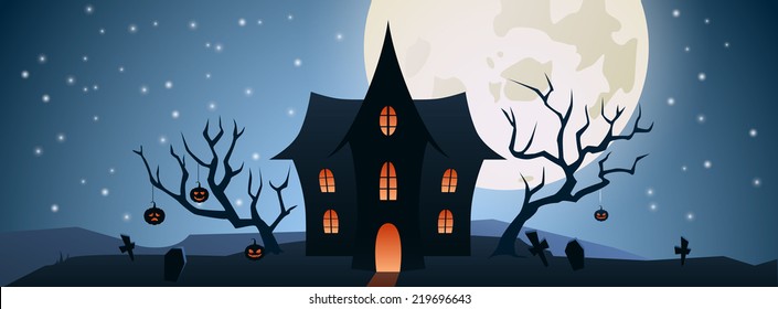 Halloween illustration with full moon