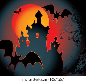 halloween illustration with full orange moon