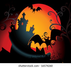 halloween illustration with full orange moon