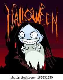 Halloween illustration of a ghost girl