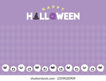 Halloween illustration, ghost and skeleton lines, purple background