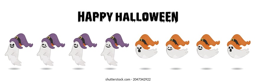 Halloween illustration ghost wearing a witch hat