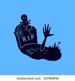 Halloween illustration with grave in vector.