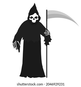 Halloween illustration of grim reaper holding sword on white background