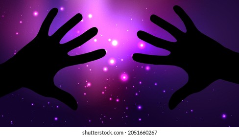 Halloween illustration with hands on purple background for decoration design