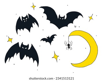 Halloween illustration image. 
Hand drawn image artwork of a halloween elements. 
Simple cute original logo.
Hand drawn vector illustration for posters, cards, t-shirts.