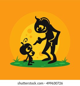 Halloween illustration with the image of the two pumpkin characters - little and big pumpkins.