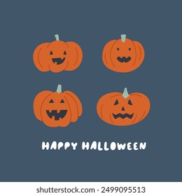 Halloween Illustration with Jack-o-Lantern Pumpkins. Holiday Greeting Card, Print, Design
