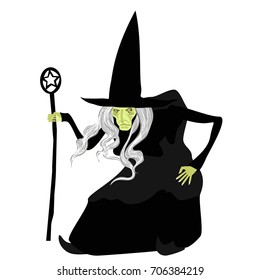 Halloween illustration of old witch