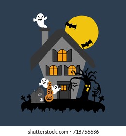 Halloween illustration on the blue background. Vector illustration