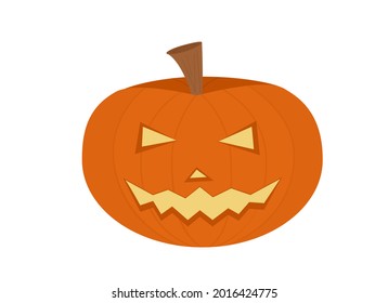 Halloween illustration of orange pumpkin with carved eyes and sharp teeth