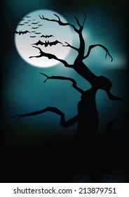 Halloween illustration owl on moon background. Vector art eps10
