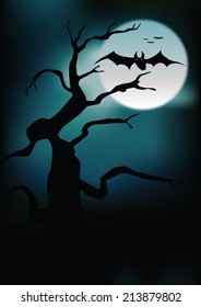 Halloween illustration owl on moon background. Vector art eps10