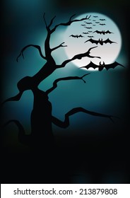 Halloween illustration owl on moon background. Vector art eps10