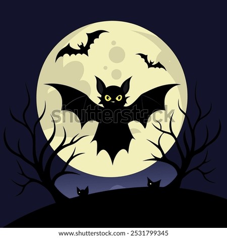 Halloween illustration owl on moon background. Vector art eps10