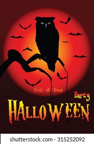 Halloween illustration owl silhouette on moon background. vector eps10