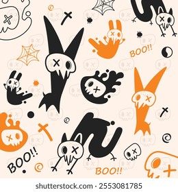 Halloween illustration pattern, vector illustration, background skull pattern