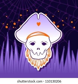 Halloween illustration: Pirate Skull Captain with Hat