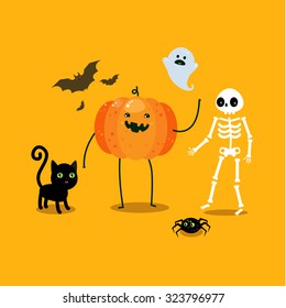 Halloween illustration. Poster, flyer, banner or background for Halloween Party Night. Flat design, vector illustration.