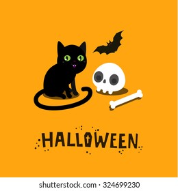 Halloween illustration. Poster, flyer, banner or background for Halloween Party Night. Flat design, vector illustration.