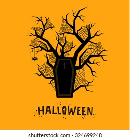 Halloween illustration. Poster, flyer, banner or background for Halloween Party Night. Flat design, vector illustration.