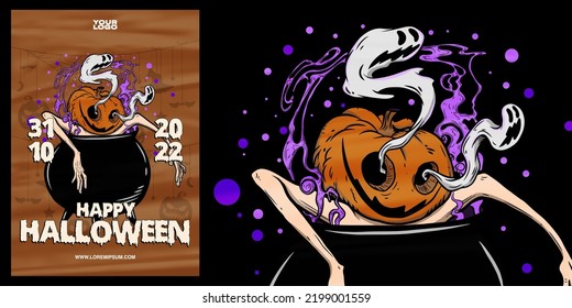 halloween illustration poster flyer design