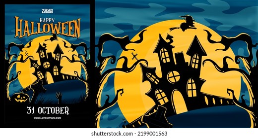 halloween illustration poster flyer design