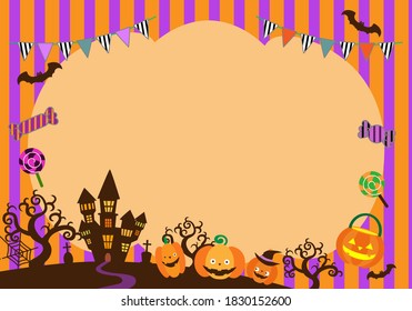 Halloween Illustration. Poster . Frames . Message Cards. Horizontal.
