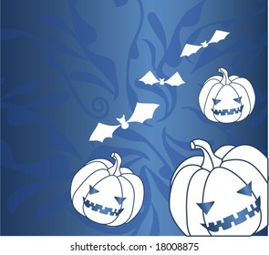 halloween illustration with pumpkin and bats