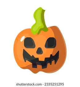 Halloween illustration of pumpkin with face, vector flat cartoon illustration