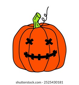 Halloween illustration with pumpkin. Happy Halloween print for posters, banners, internet posts and your other designs. Y2K style