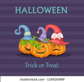 Halloween illustration with pumpkin and inscription