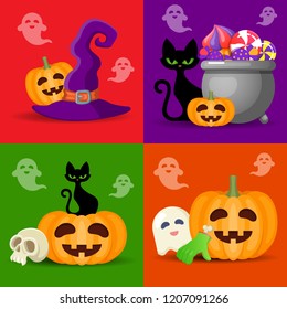 Halloween illustration with pumpkin. Vector illustration