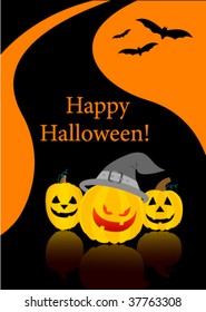 Halloween illustration with pumpkins and bats