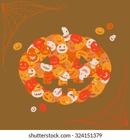 Halloween illustration of pumpkins and web