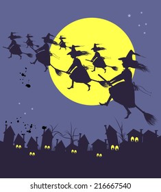 Halloween illustration Sabbath in the fog